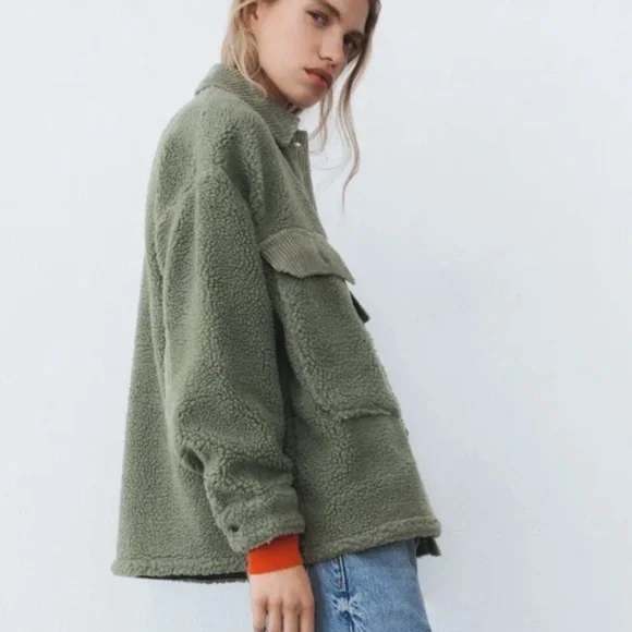 Zara Green Sherpa Jacket - Picture 4 of 6